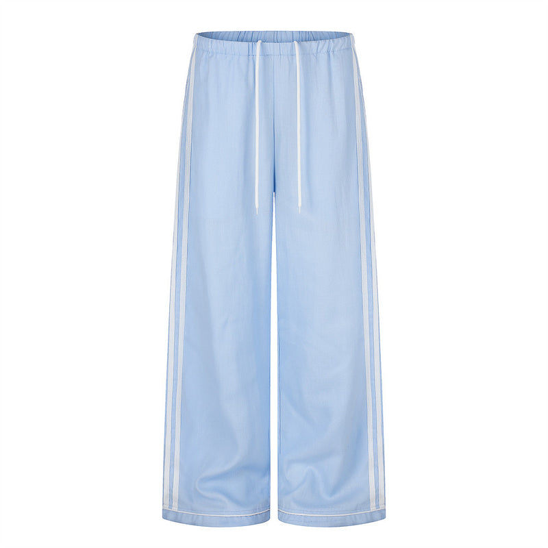 Wide-Leg Track Pants with Side Stripes & Drawstring Waist