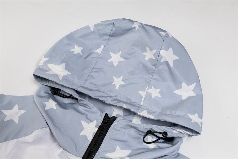 Dark Harvest Star Print Colorblock Raglan Windbreaker Jacket
