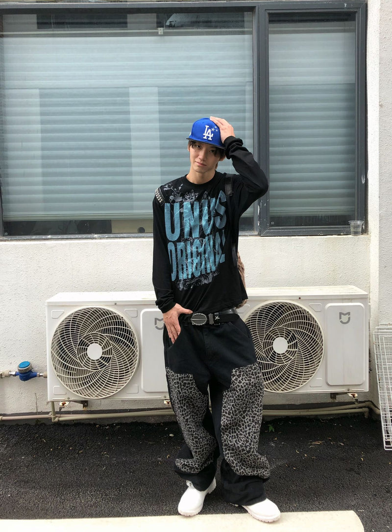 Tee-shirt graphique à manches longues – UNUS Original, imprimé chat, style streetwear