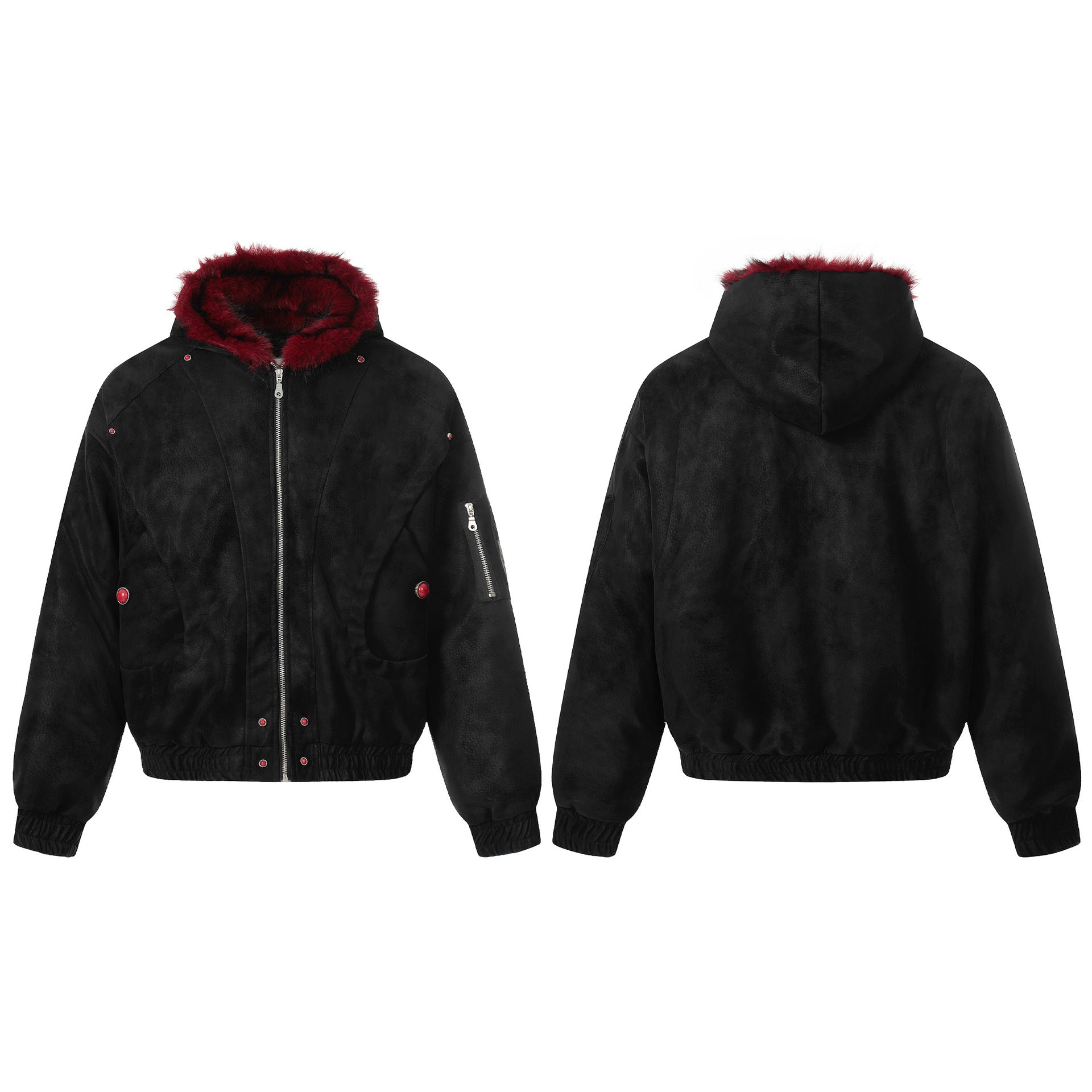 Blouson bomber à capuche bordée de fourrure – Style américain vintage doublé polaire