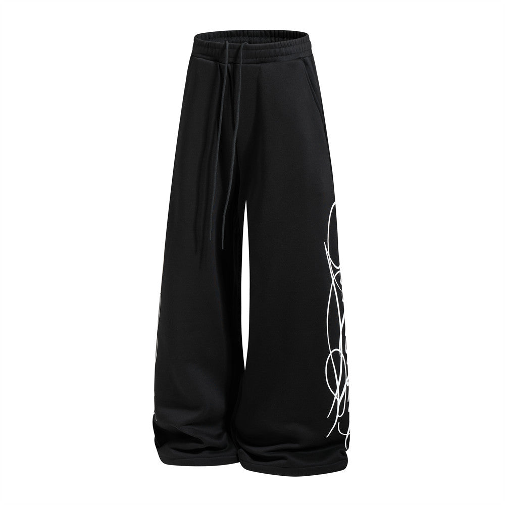Men's Wide-Leg Sweatpants with Graffiti Print – Oversized Fit, Drawstring Waist