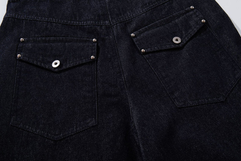 Conjunto de Cazadora Vaquera de Denim Índigo Sin Tratar y Vaqueros de Pierna Ancha con Cierres Metálicos