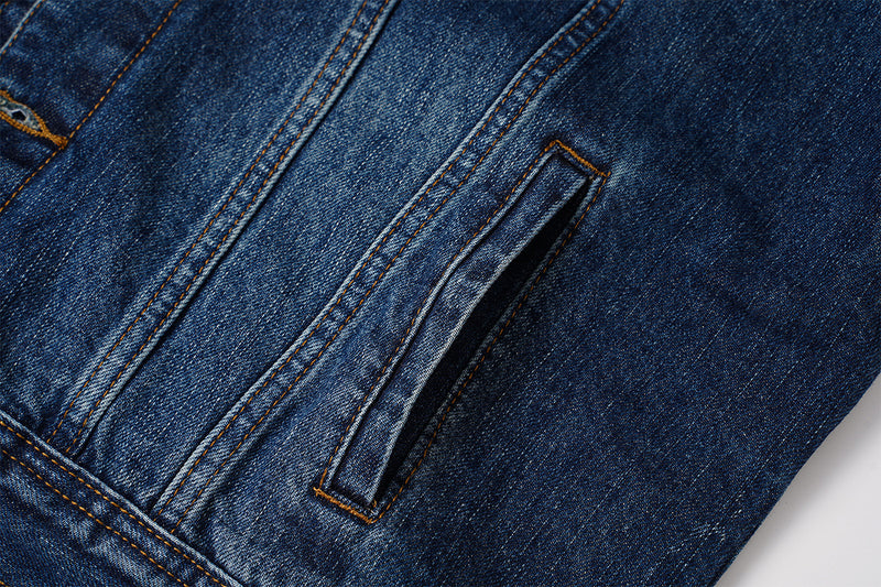 Veste en jean homme coupe boxy avec poches poitrine à motif cachemire – Délavage vintage