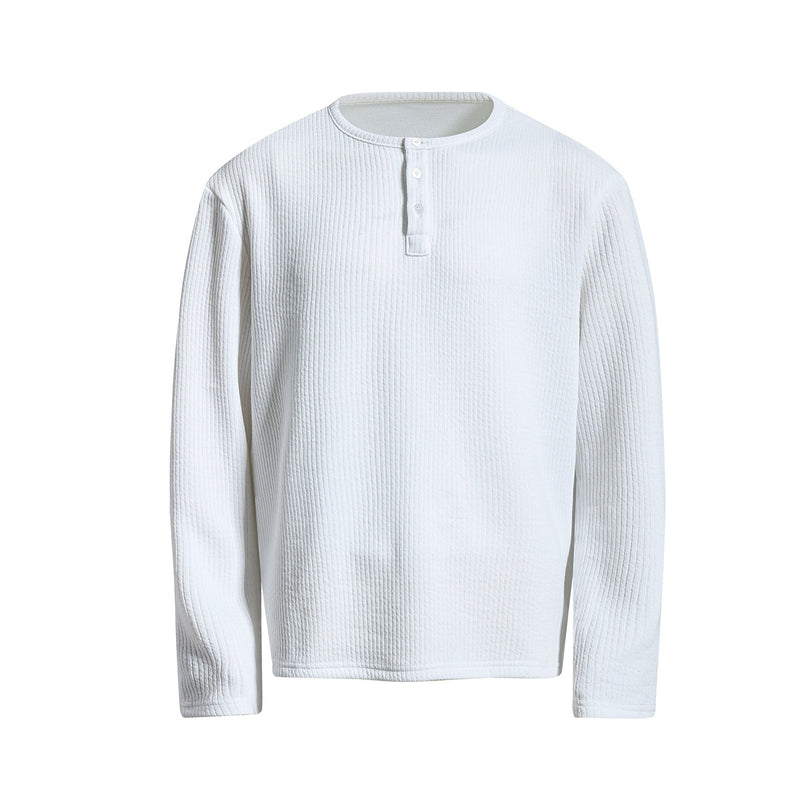 Men's Waffle Knit Henley Long Sleeve Shirt – Relaxed Fit Vintage Tee