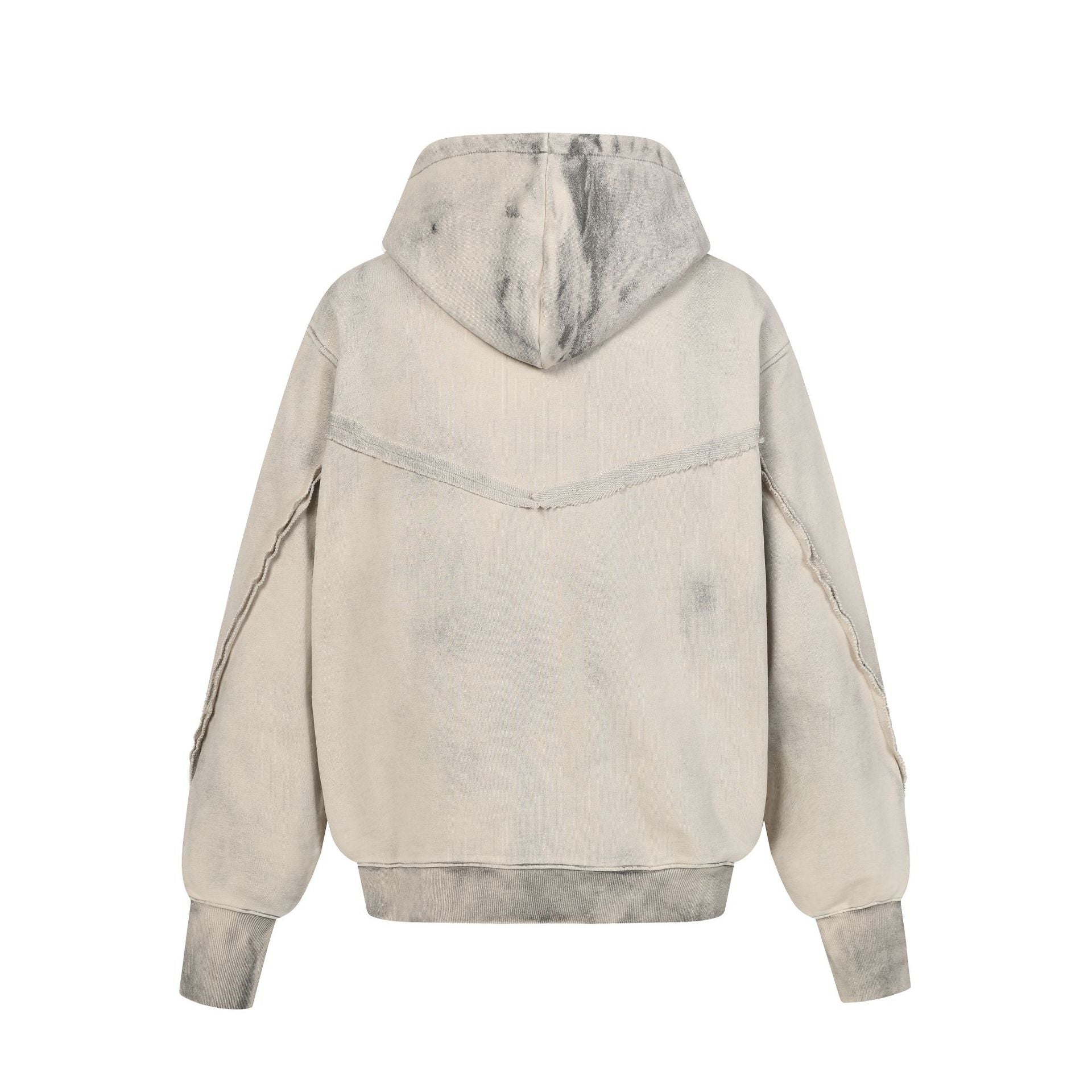 Deconstructed Asymmetric Zip Hoodie – Washed Oversized American Streetwear
