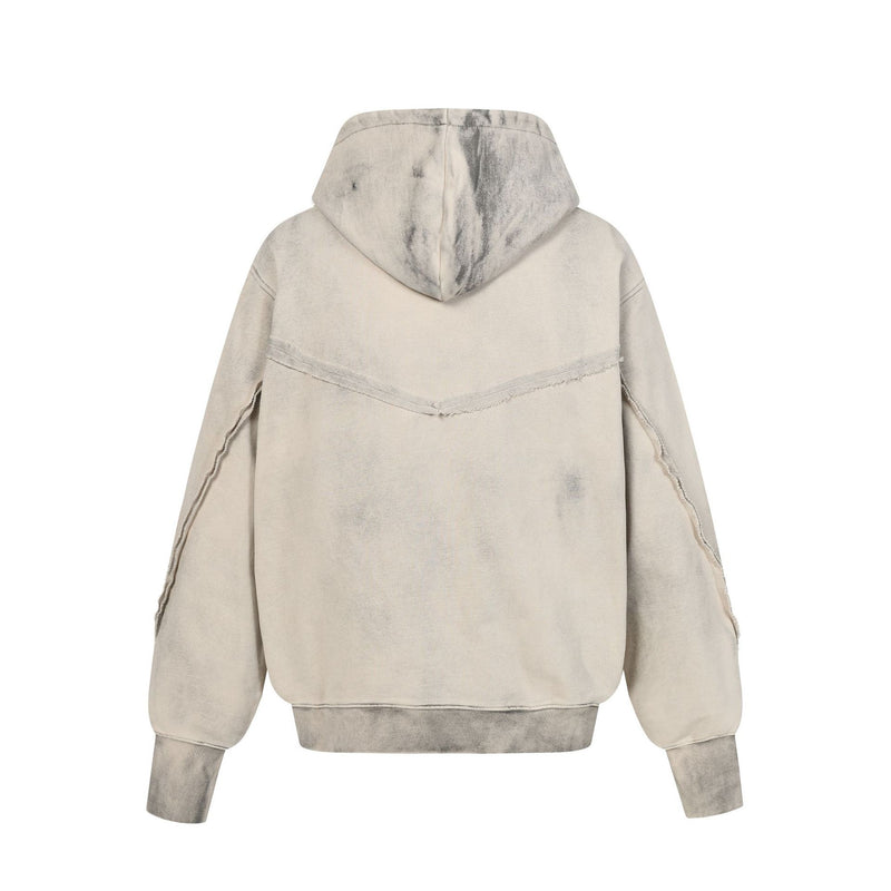 Deconstructed Asymmetric Zip Hoodie – Washed Oversized American Streetwear