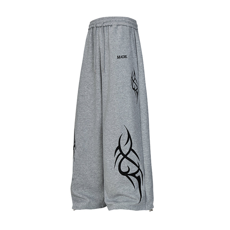 Tribal Print Wide-Leg Sweatpants with Drawstring Waist
