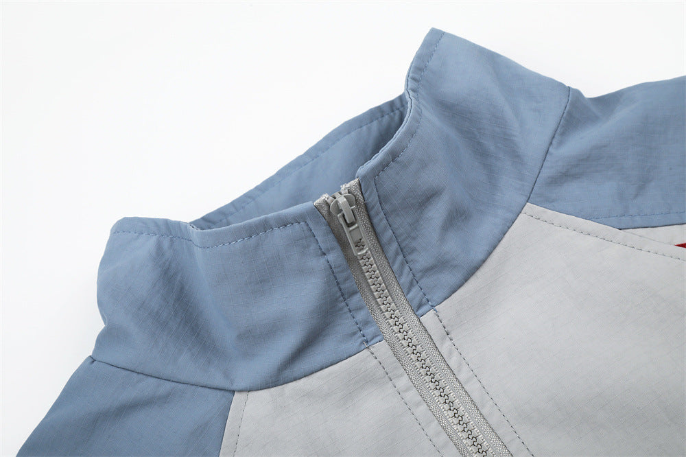 Veste de survêtement homme color block et pantalon assorti à jambes larges – col cheminée à trois rayures