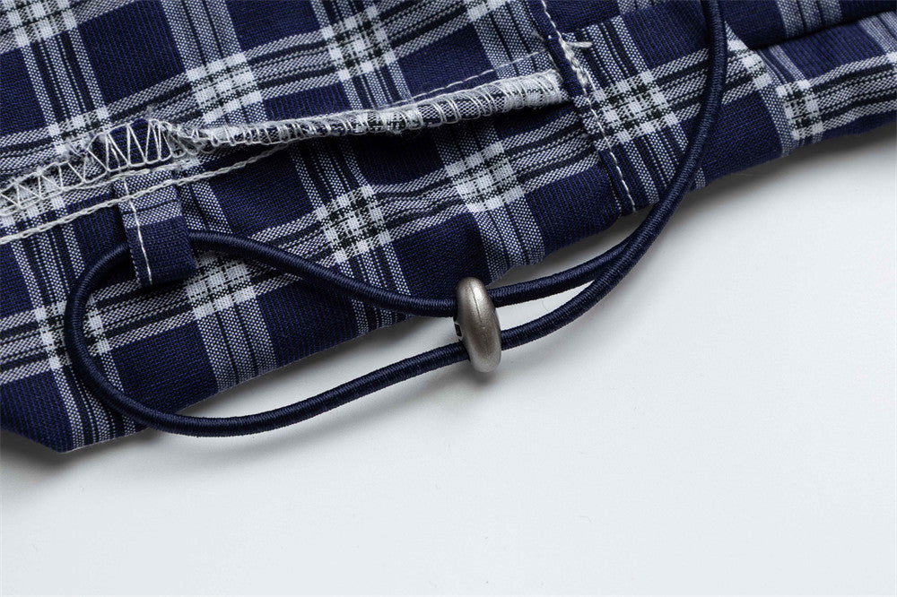 Plaid Wide-Leg Pants with Apron Overlay – Relaxed Fit Japanese Streetwear