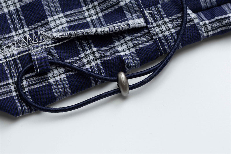 Plaid Wide-Leg Pants with Apron Overlay – Relaxed Fit Japanese Streetwear