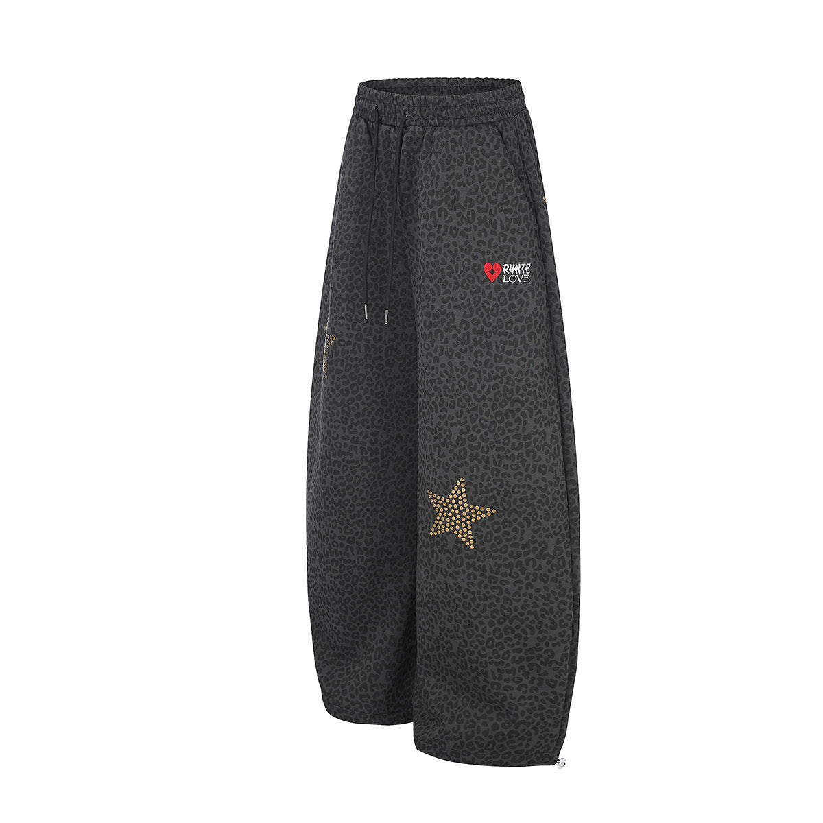 Pantalon de survêtement léopard à jambes larges avec étoiles dorées cloutées
