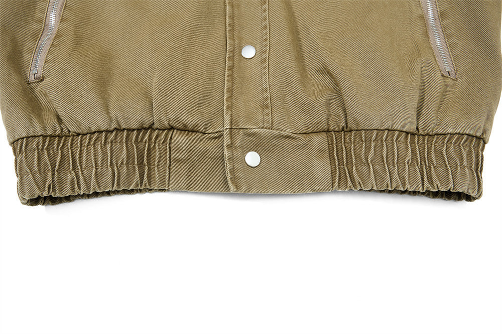 Men's Washed Denim Bomber Jacket – Oversized Fit, Double Collar & Zip Pockets