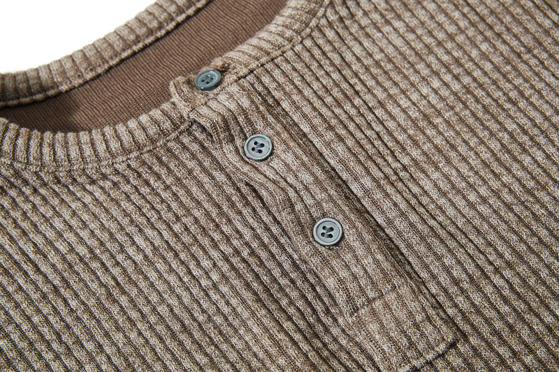 Men's Waffle Knit Henley Long Sleeve Shirt – Relaxed Fit Vintage Tee