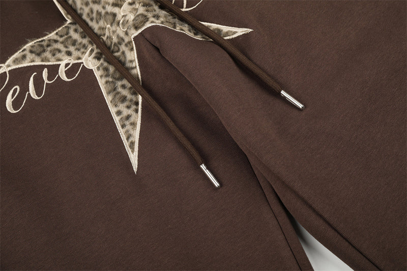 Wide-Leg Sweatpants with Leopard Print Star Patch & Drawstring Waist