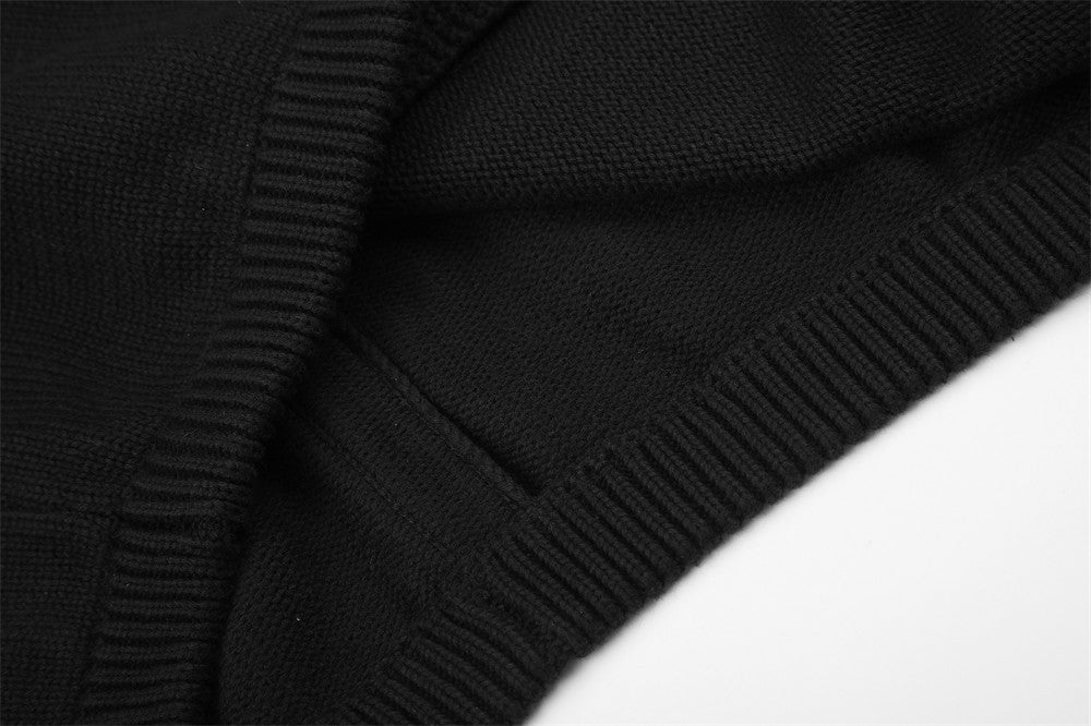 Veste en maille noire pour homme à col montant et zip diagonal asymétrique