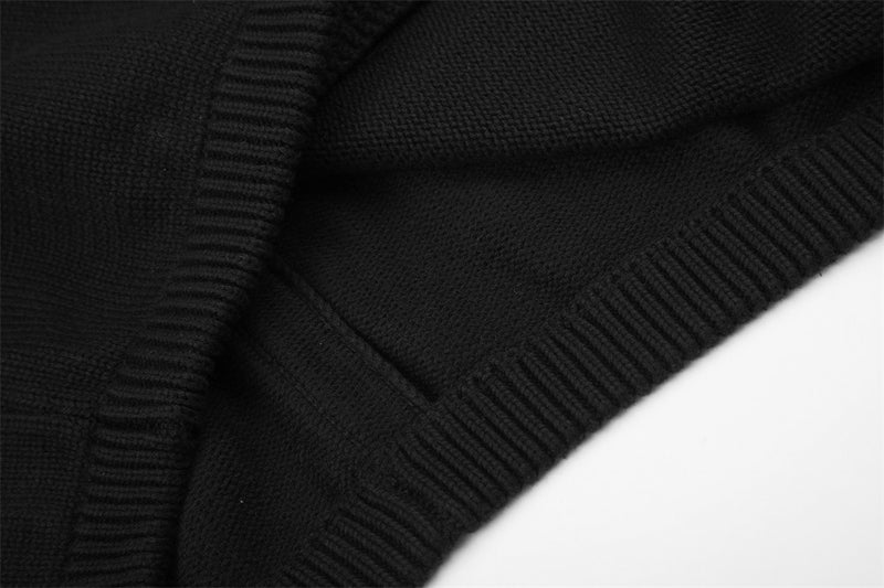 Veste en maille noire pour homme à col montant et zip diagonal asymétrique