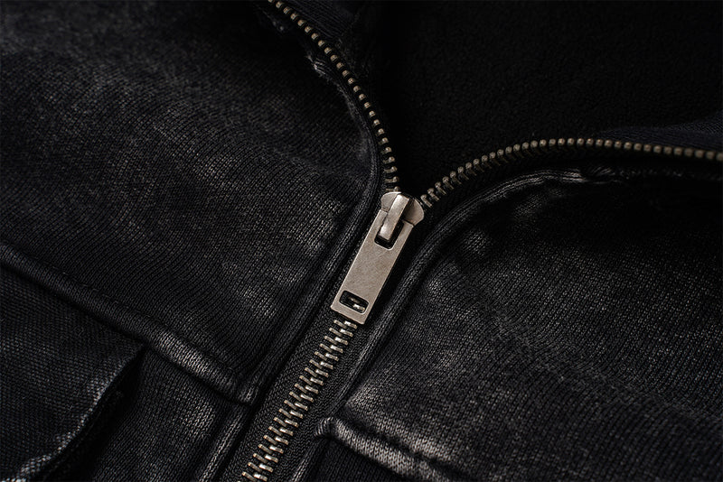 Vintage Washed Fleece-Lined Bomber Jacket – Boxy Fit Men's Zip-Up Outerwear