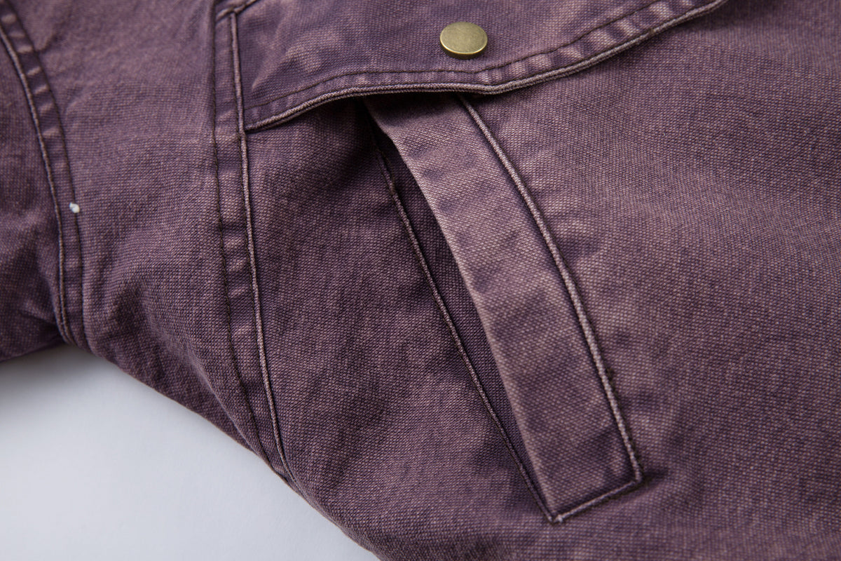 Washed Denim Bomber Jacket with Faux Fur Collar & Fleece Lining – Vintage