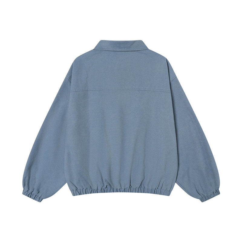 Washed Pullover Training Jacket with Polo Collar and Varsity Graphic Print