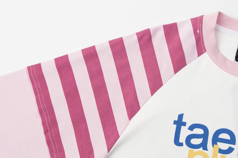 T-shirt baby tee manches longues colorblock à manches raglan, imprimé graphique – Pois et rayures