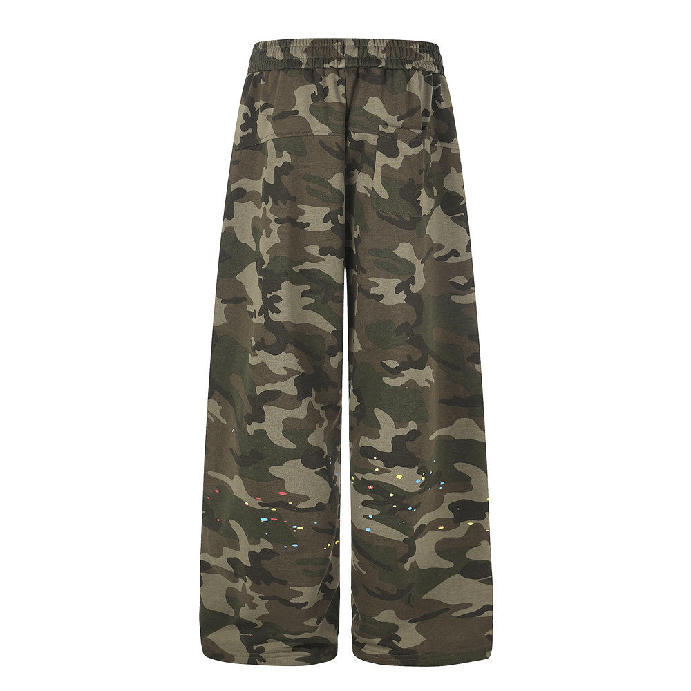 Jogging camouflage coupe large – Pantalon homme droit à imprimé graffiti