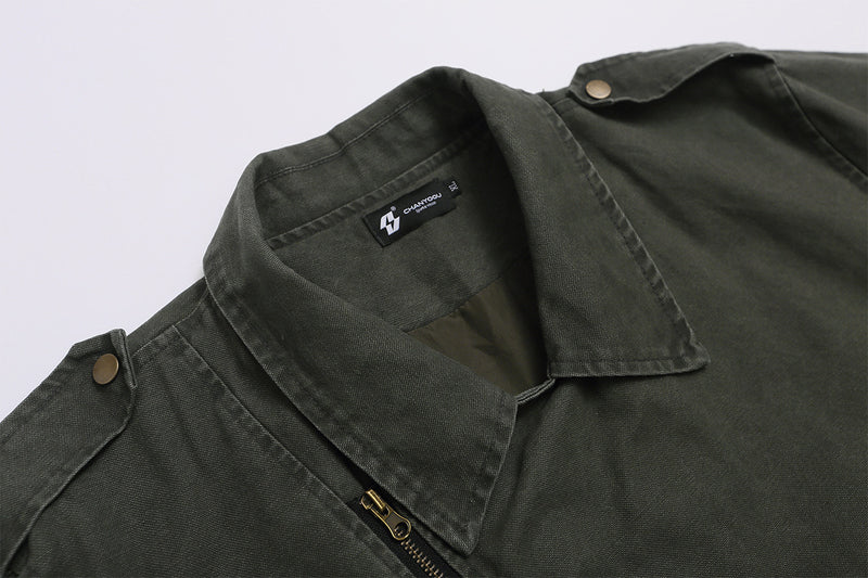 Men's Washed Asymmetric-Zip Moto Jacket with Epaulettes