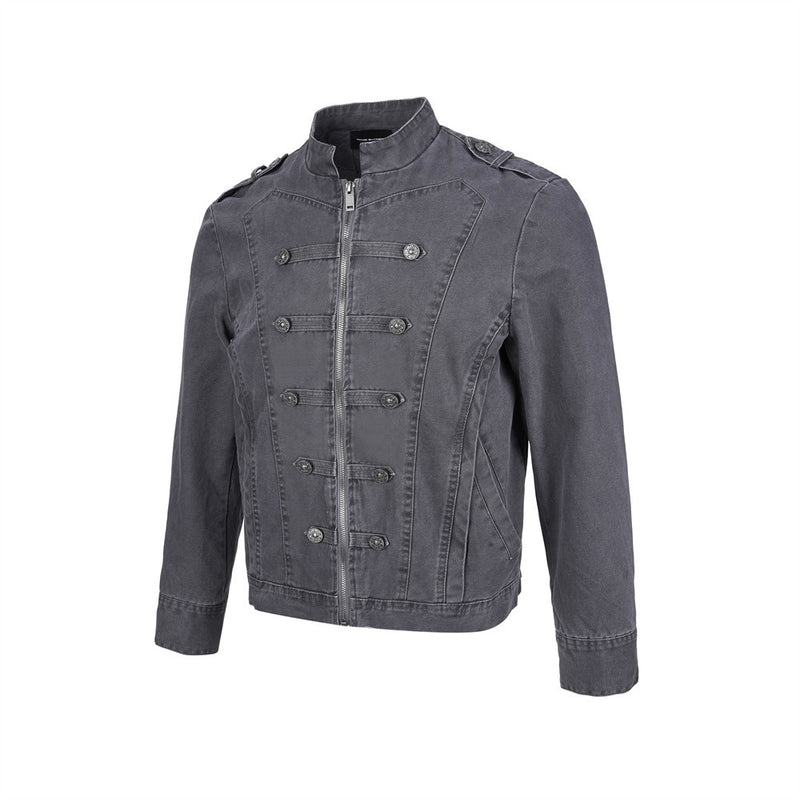 Men's Vintage Military Double-Breasted Zip Jacket with Stand Collar
