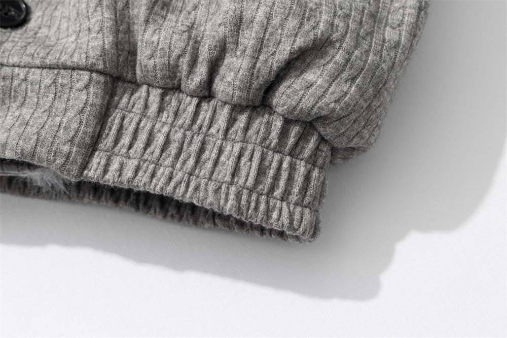 Men's Faux Fur Collar Double-Layer Knit Bomber Jacket