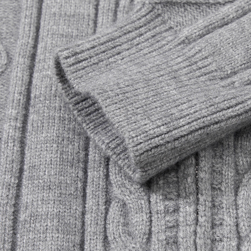 Sweat à capuche zippé en maille torsadée à motif losanges et capuche à cordon