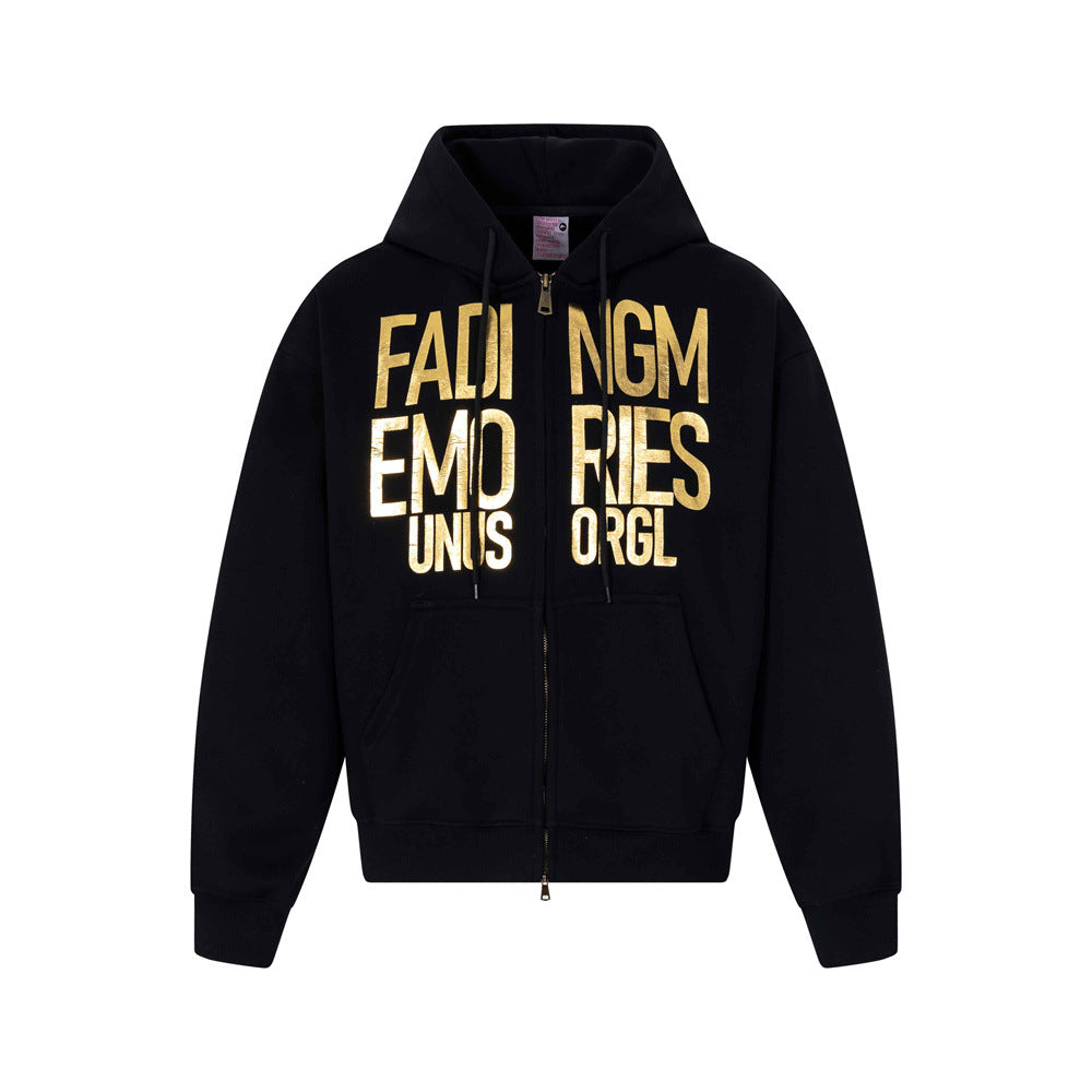 Sweat à capuche zippé Fading Memories à imprimé lettering – Sweatshirt streetwear hip-hop
