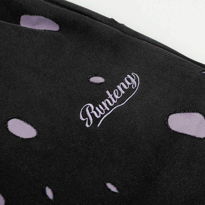 Wide-Leg Polka Dot Sweatpants – Black & Lavender All-Over Print