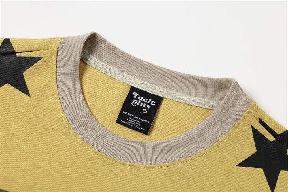 Taeleplus 07 Colorblock Long Sleeve T-Shirt – Star Print Camo Back Street Style