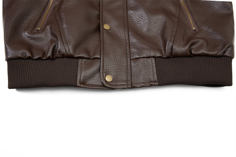 Men's Vintage Leather Bomber Jacket – Stand Collar PU Leather with Snap Buttons