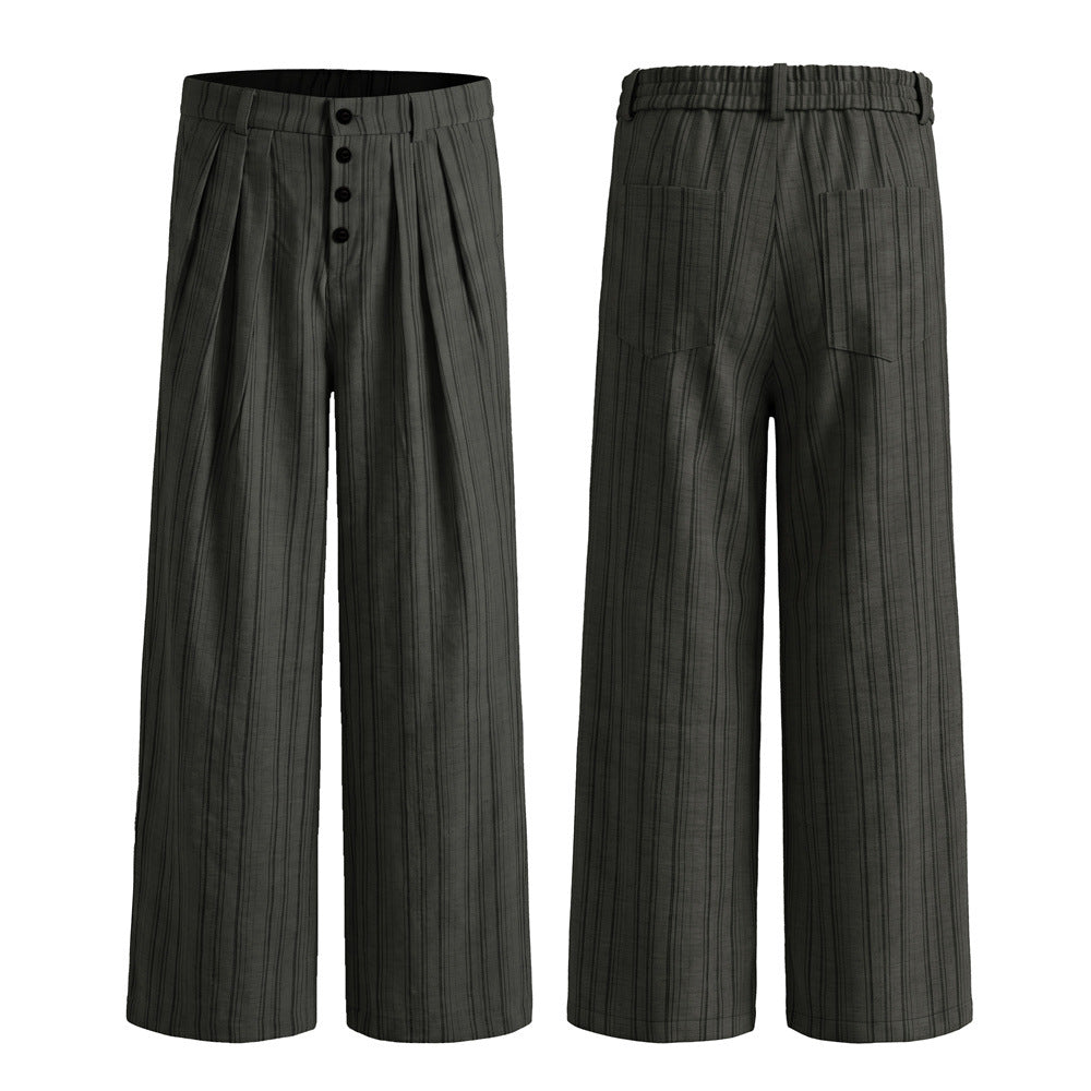 Pantalones de pierna ancha de rayas con pinzas – Corte relajado y cierre frontal de botones