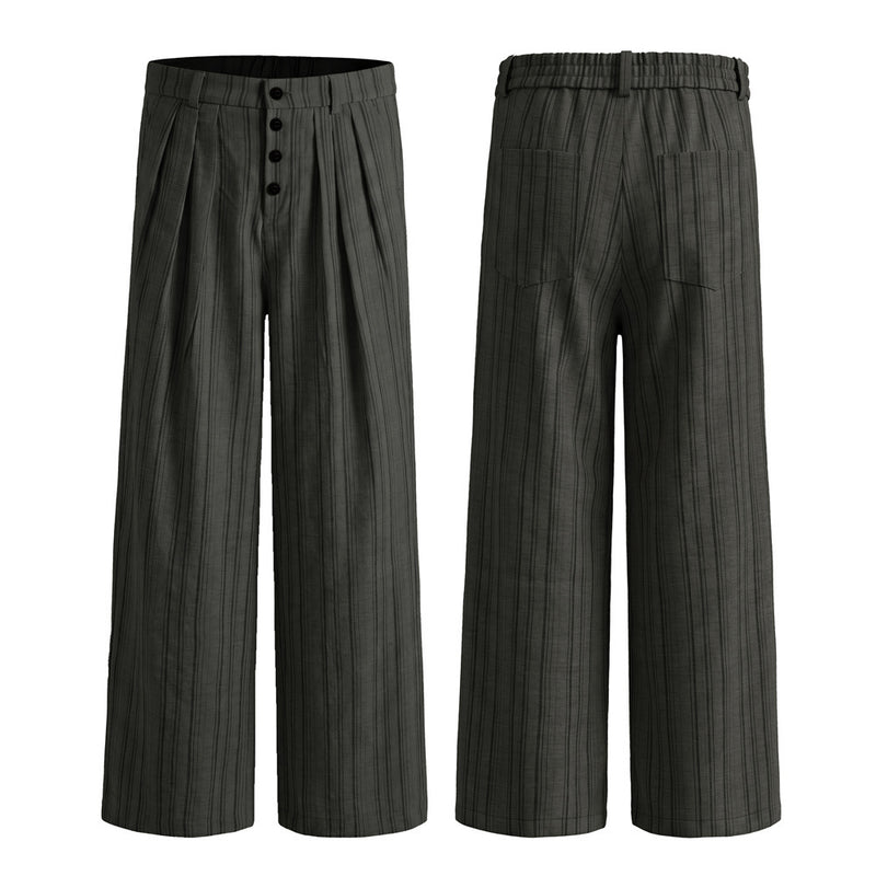 Pantalones de pierna ancha de rayas con pinzas – Corte relajado y cierre frontal de botones