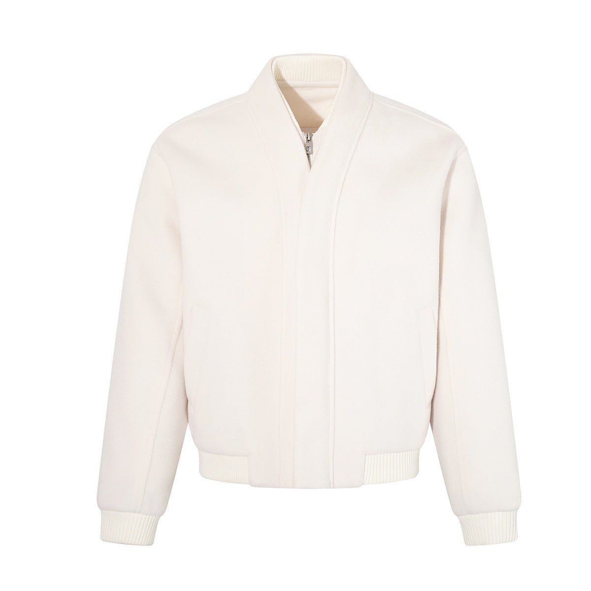 Wool Blend Bomber Jacket – Double-Layer Collar, Zip-Up Men's Coat