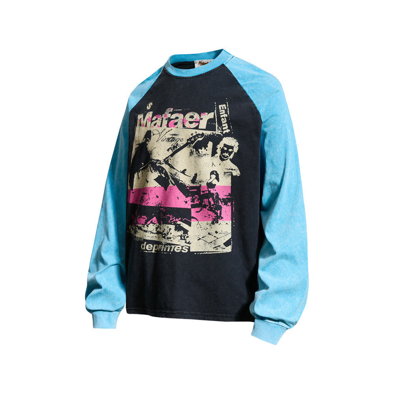 Men's Graphic Long-Sleeve Raglan T-Shirt – Colorblock Contrast Sleeve
