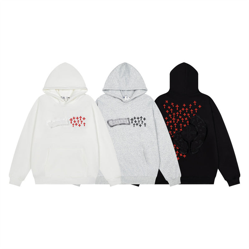 Men's Cross Embroidered Oversized Hoodie – Gothic Streetwear Pullover