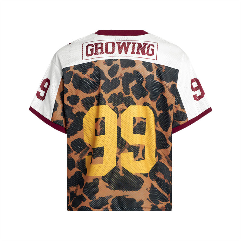 Men's Leopard Print Football Jersey V-Neck Short Sleeve Shirt – Number 99
