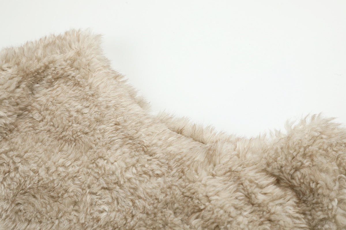 Gilet zippé sans manches en imitation peau lainée à col montant – Polaire teddy