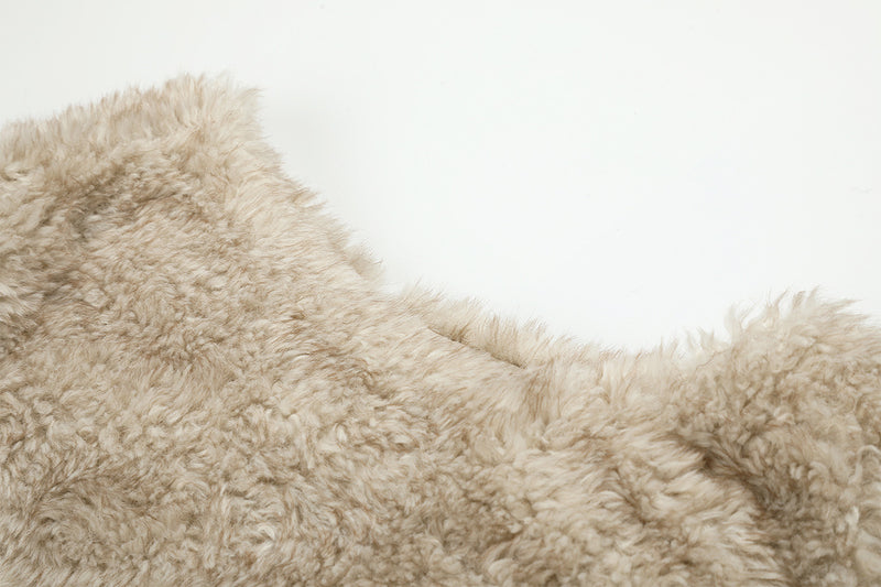Gilet zippé sans manches en imitation peau lainée à col montant – Polaire teddy