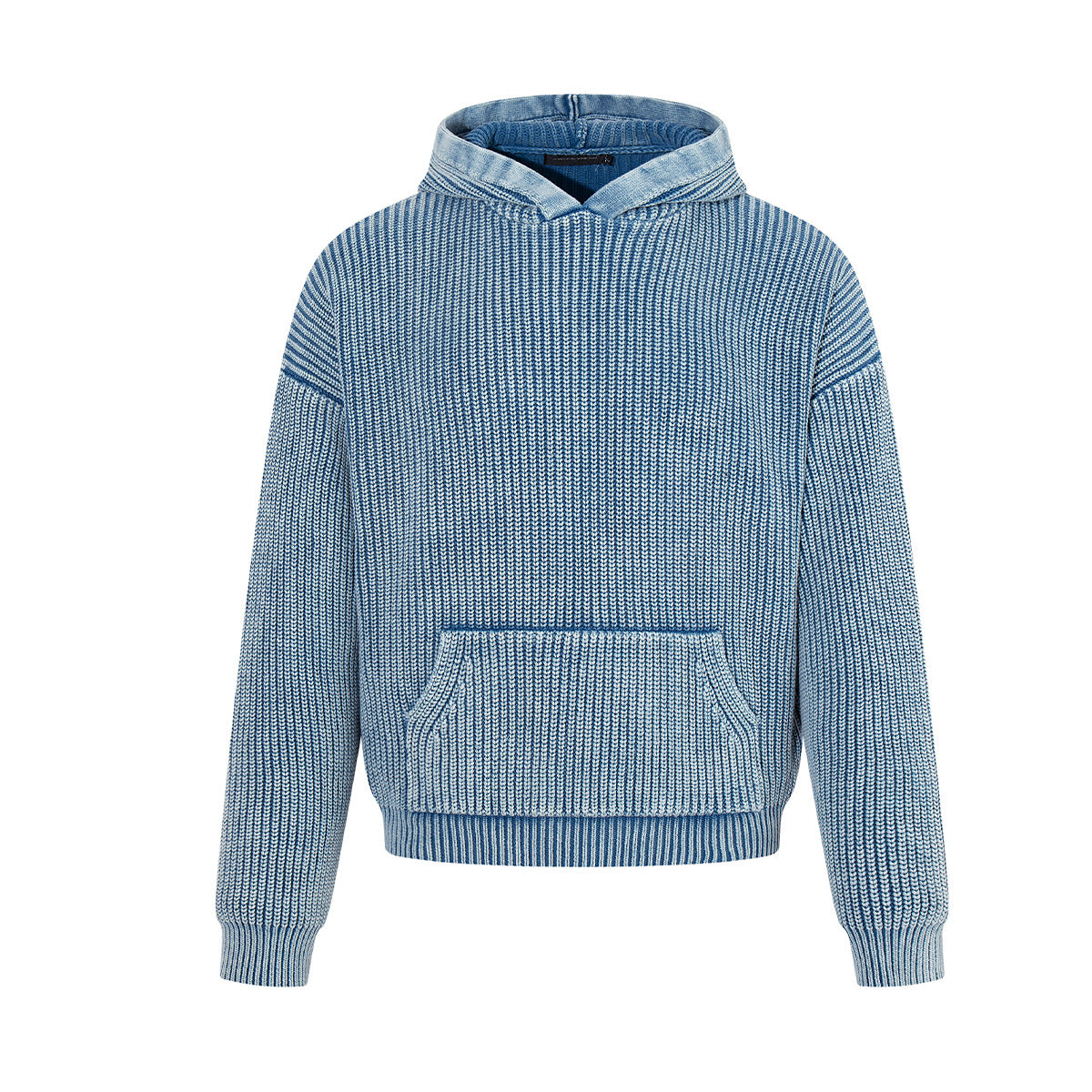 Washed Ribbed Knit Hoodie Sweater – Vintage Acid-Wash Oversized Pullover