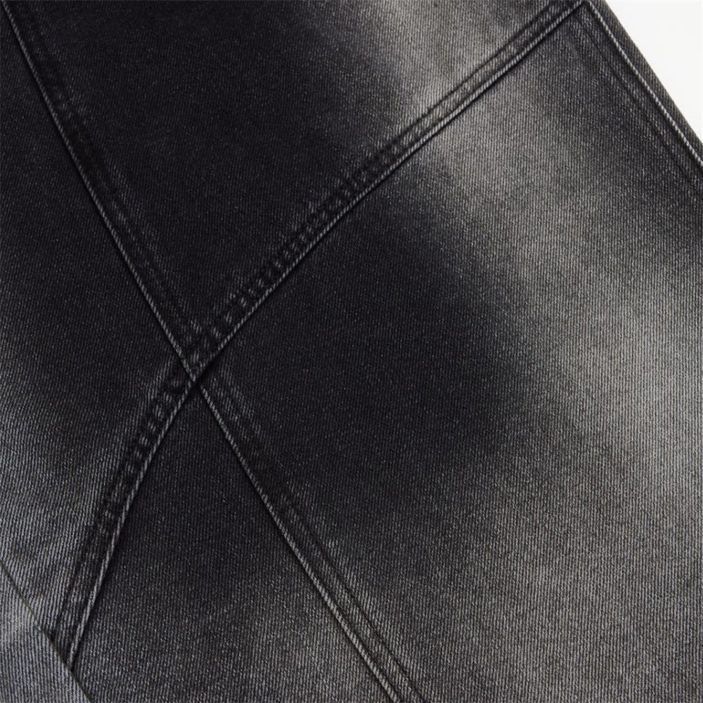 Wide-Leg Gradient Washed Jeans – Deconstructed Curved Seam Baggy Denim
