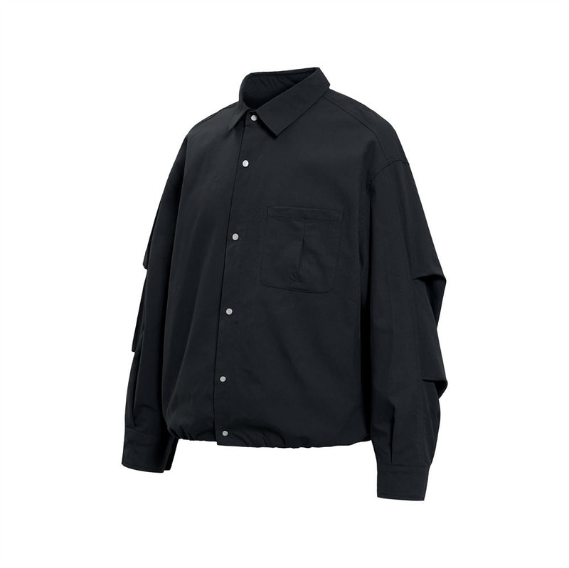 Oversize-Herrenhemdjacke mit plissierten Ärmeln und Druckknöpfen