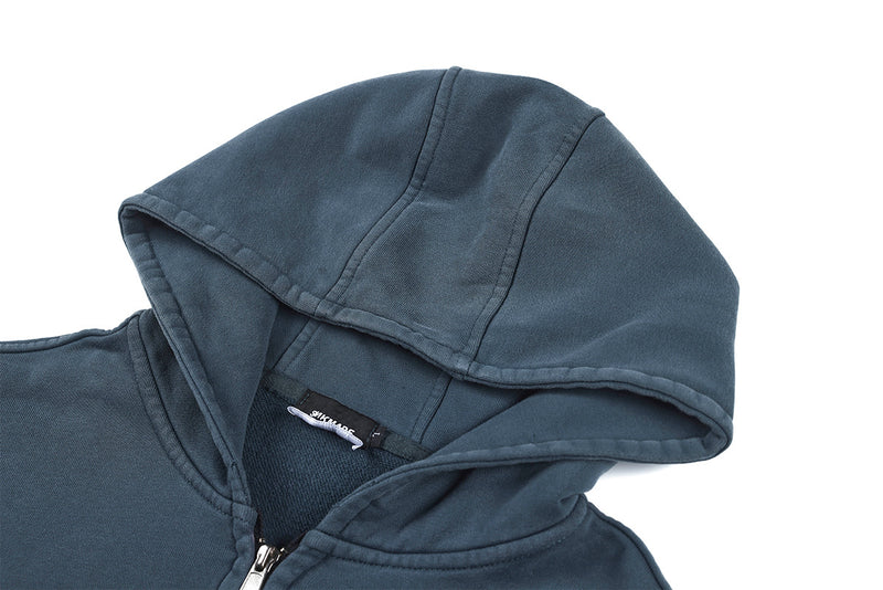 Veste à capuche zippée à multiples poches – Délavage acide vintage