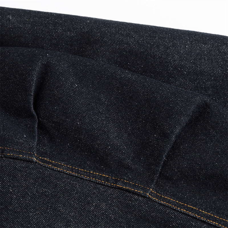 Men's Raw Denim Jacket with Corduroy Collar — Deconstructed Seam Design