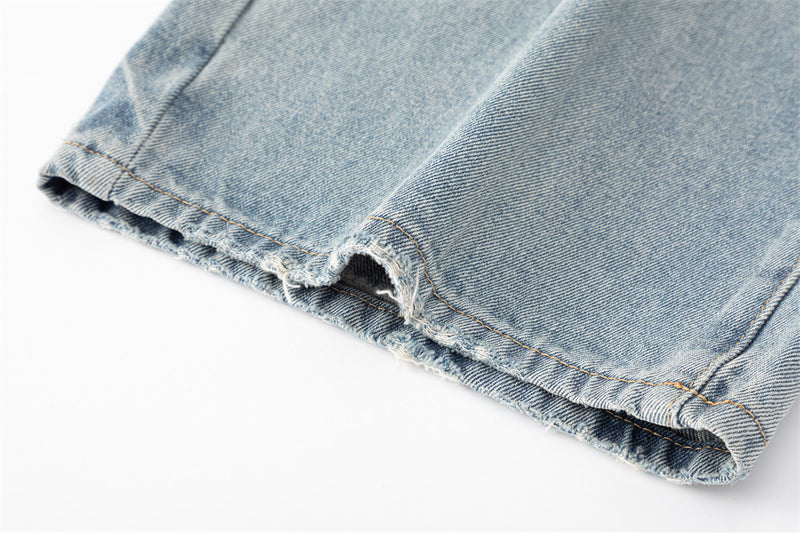 Wide-Leg Distressed Jeans – American Vintage Washed Denim, Relaxed Straight Fit