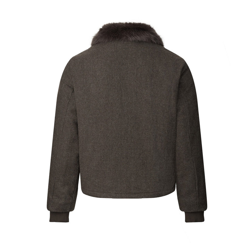 Wool Blend Bomber Jacket with Faux Fur Collar – Vintage American Style