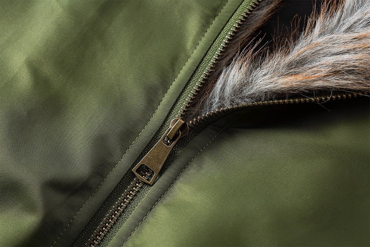 Faux Fur Collar Bomber Jacket with Quilted Lining