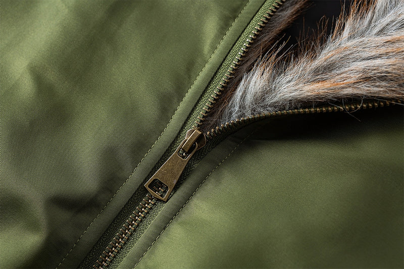 Faux Fur Collar Bomber Jacket with Quilted Lining